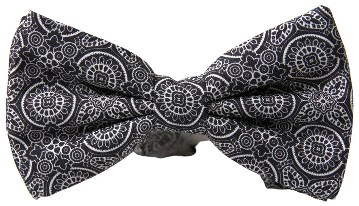 Elegant black and white silk bow tie