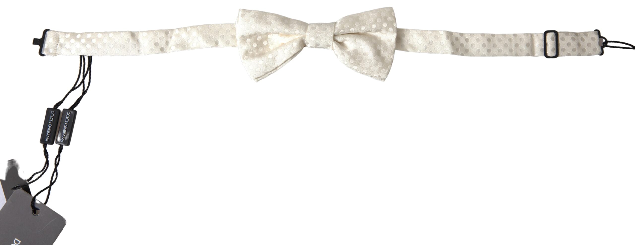 Elegant ivory silk bow tie with fantasy pattern