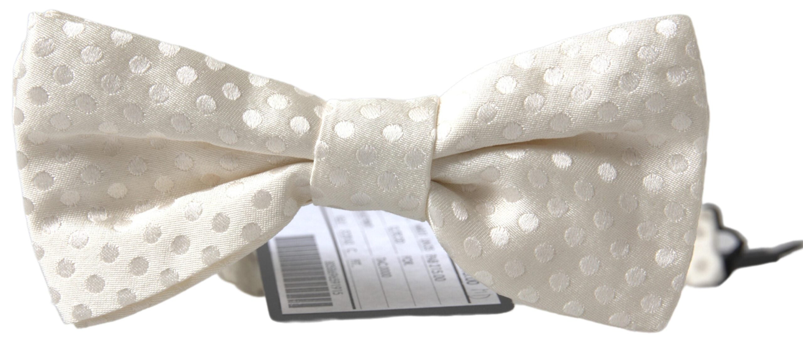 Elegant ivory silk bow tie with fantasy pattern