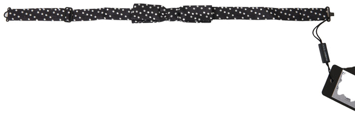Elegant black silk bow tie with logo detail