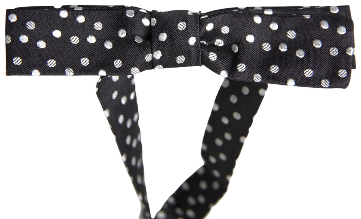 Elegant black silk bow tie with logo detail