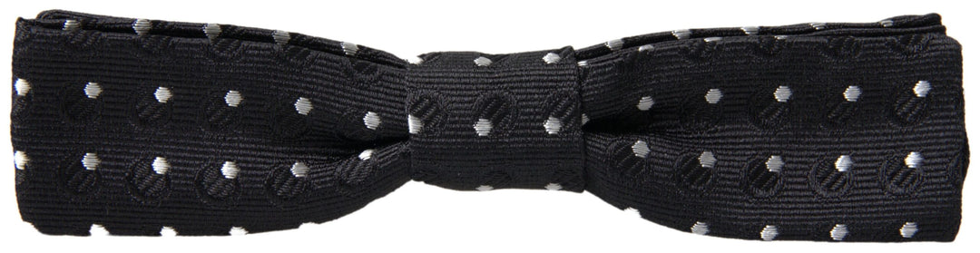 Elegant black silk bow tie with signature clasp