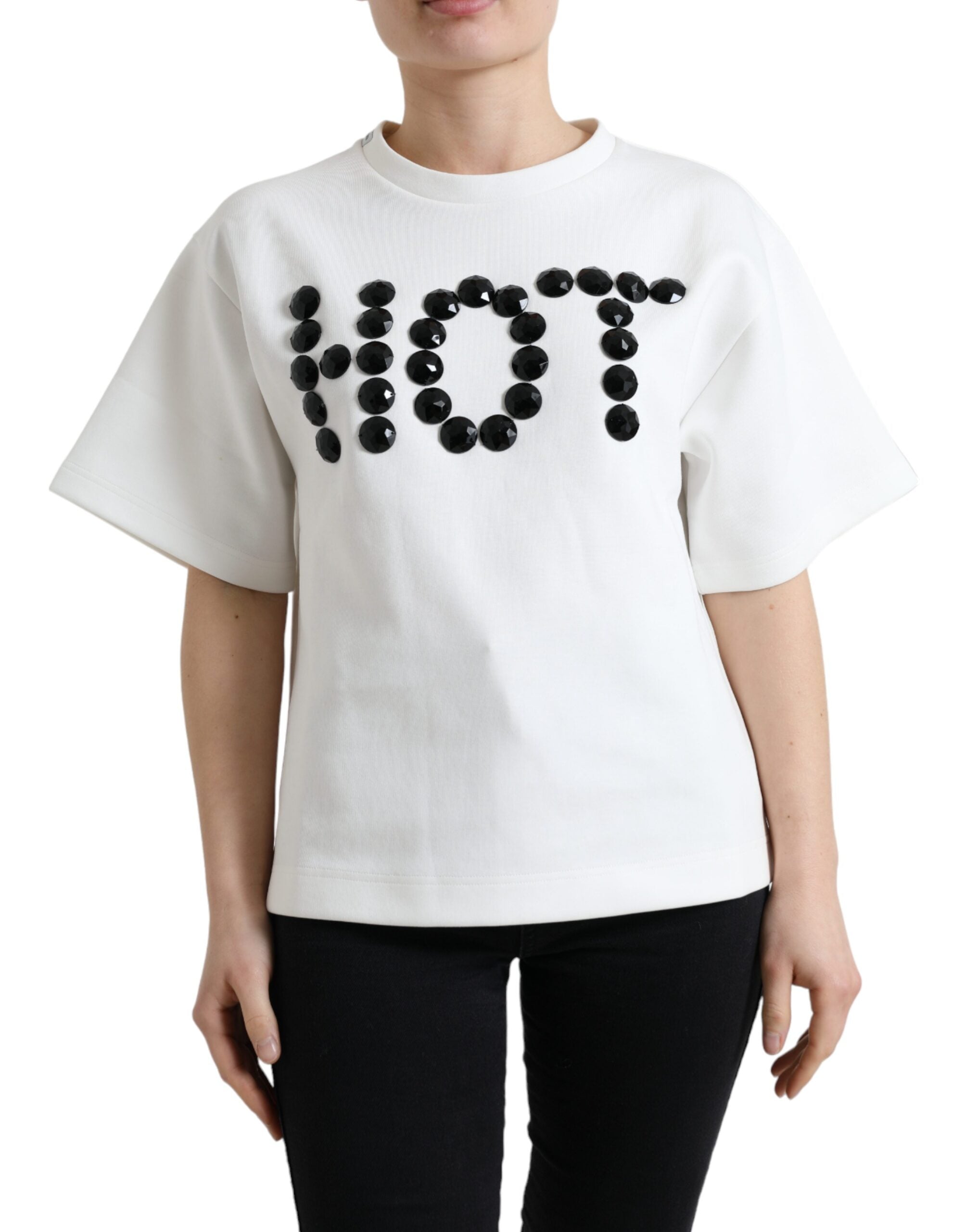 Embellished fashionable round neck T-shirt