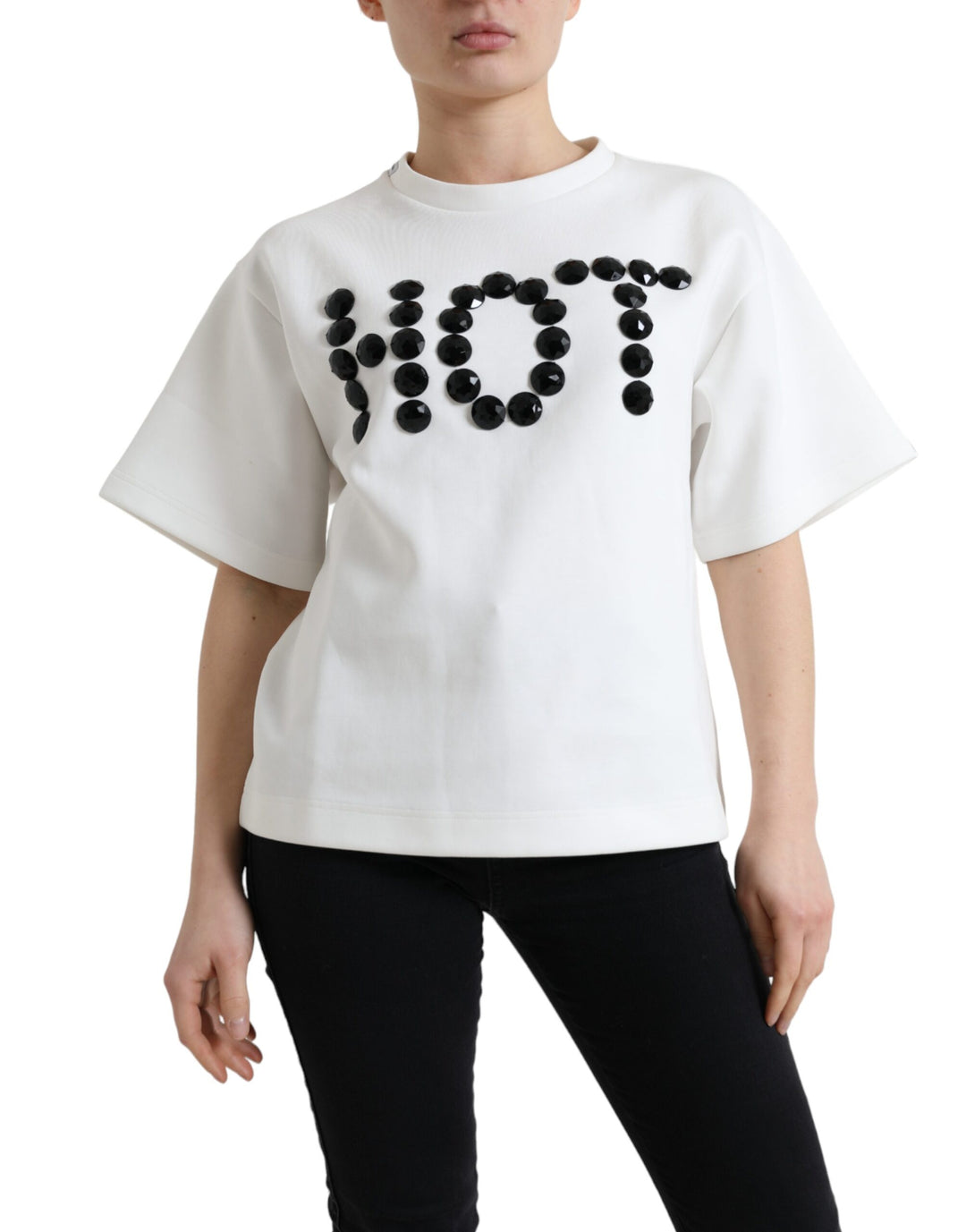 T-shirt Weiß Baumwolle Stretch Schwarz HOT Crystal