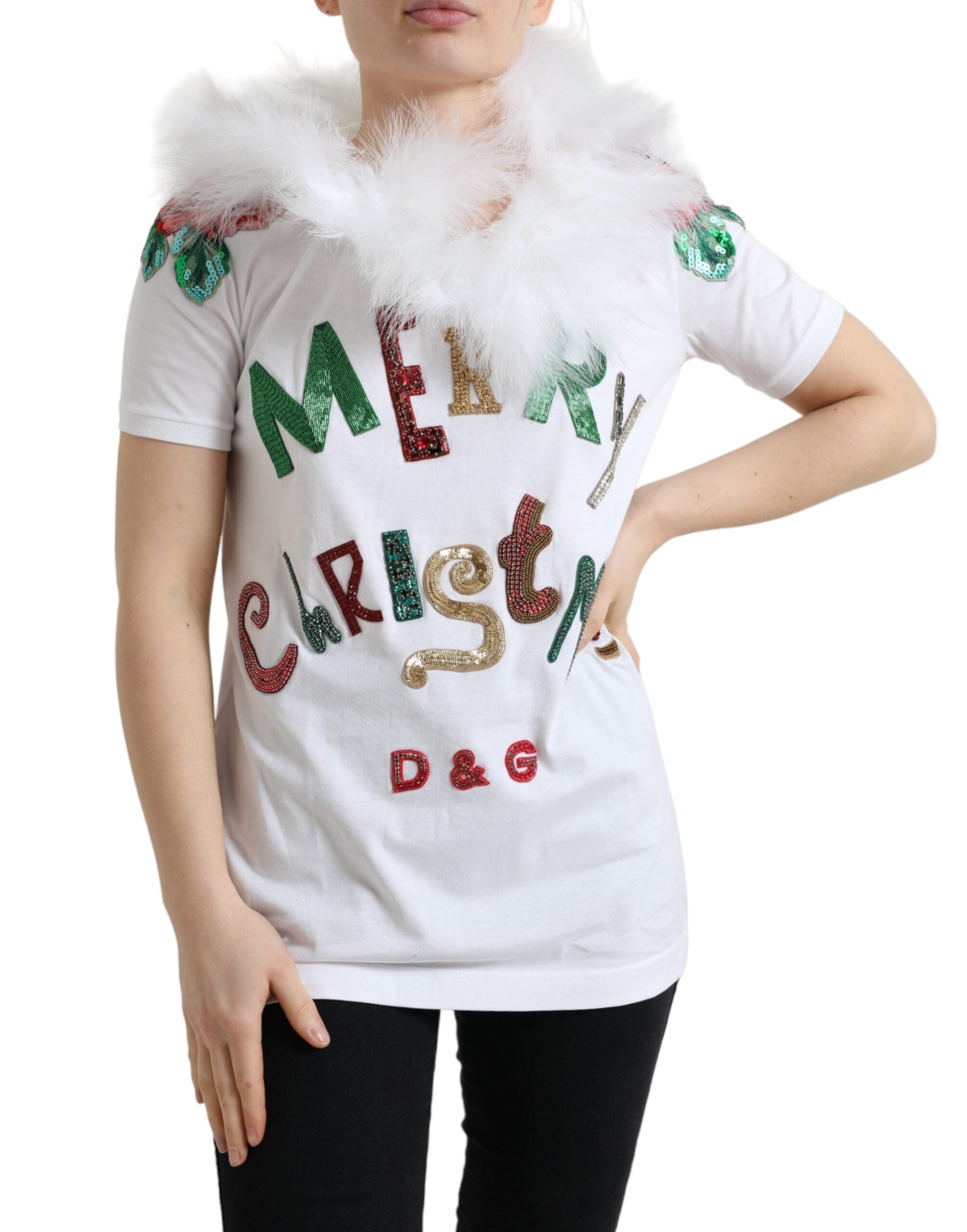 Elegant cotton T-shirt with sequin decoration