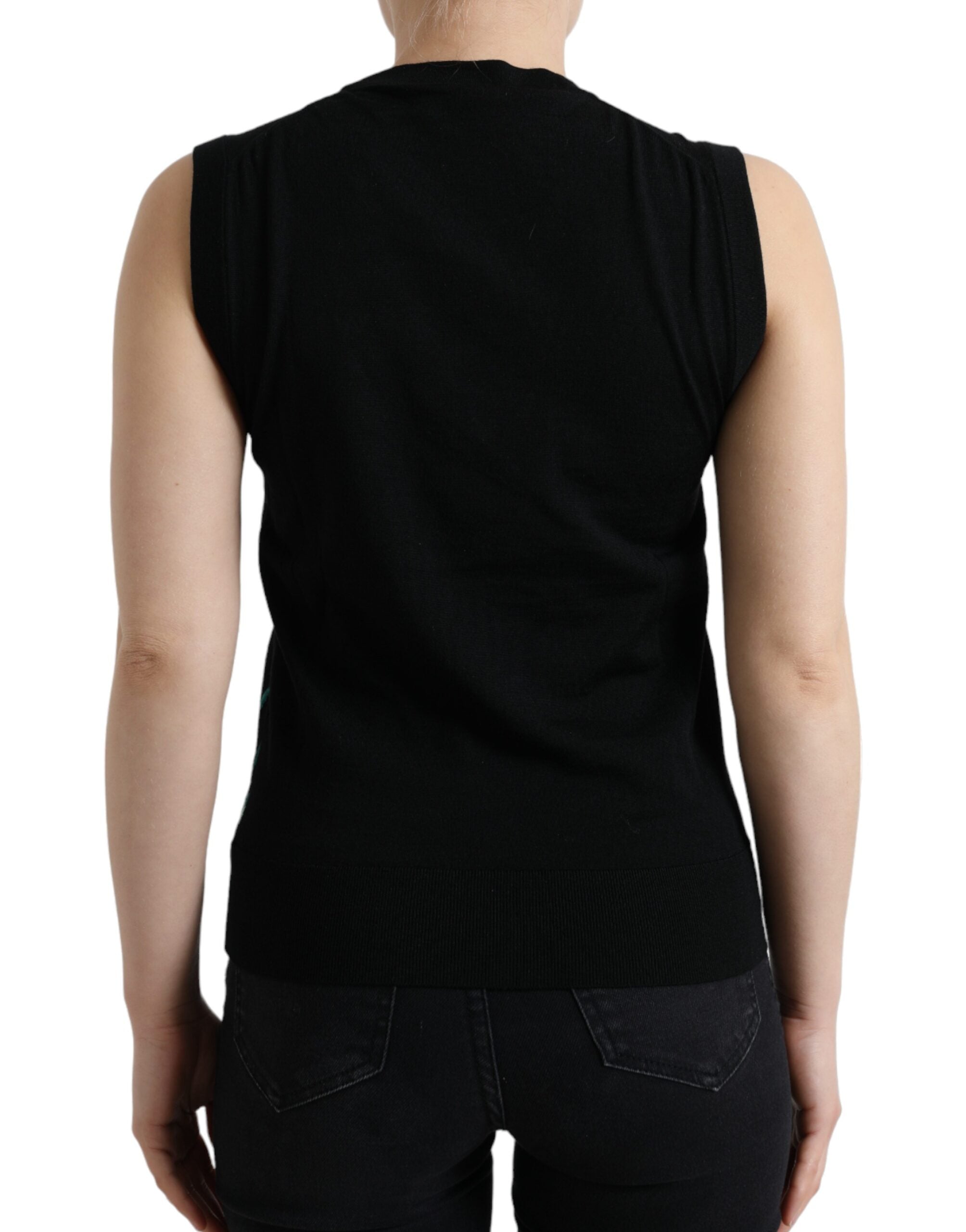 Elegant wool-silk tank with round neck and bird embroidery