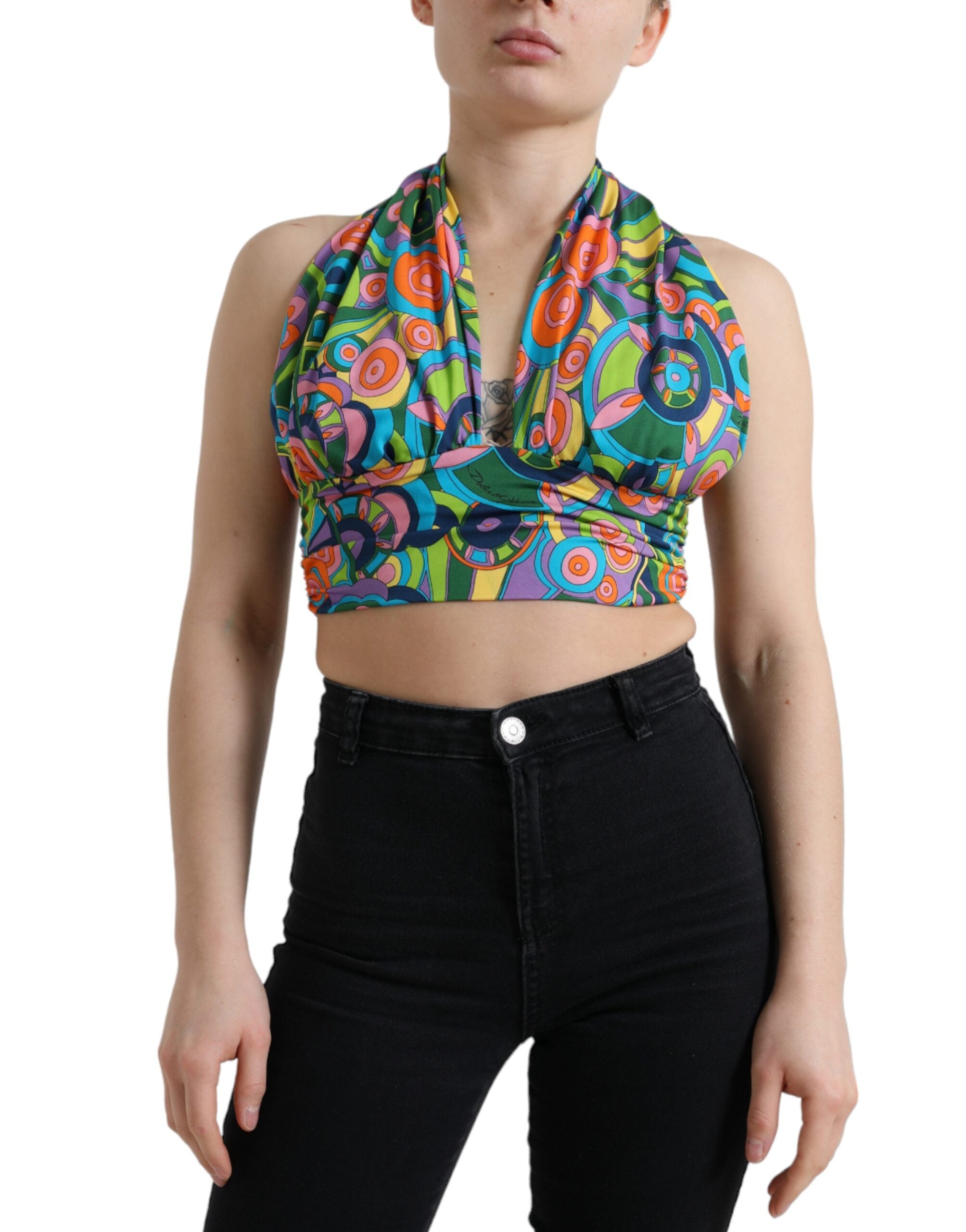 Elegant silk blend halter cropped top