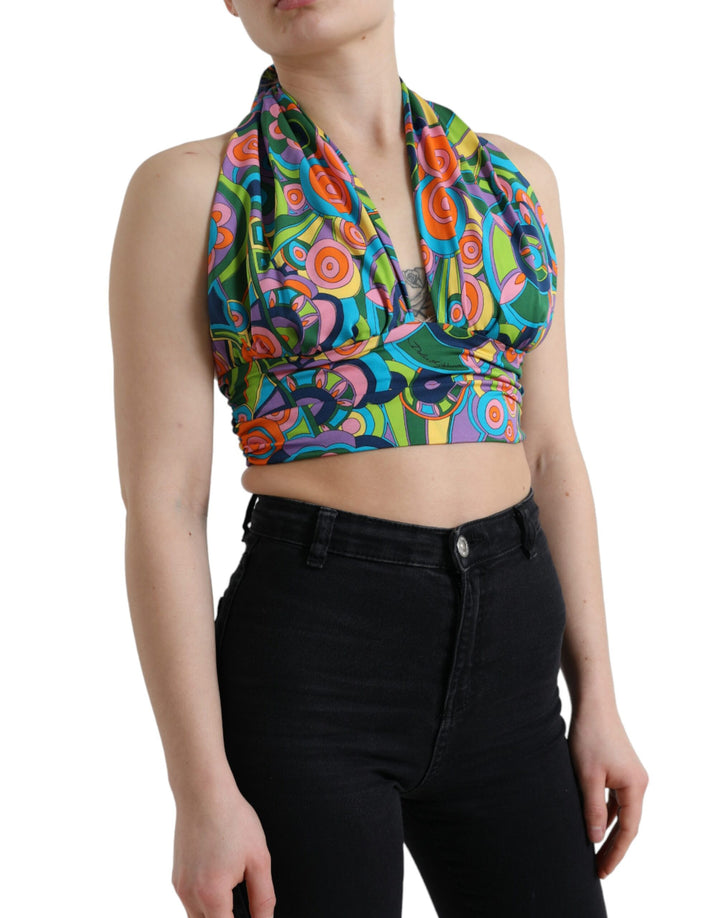 Elegant silk blend halter cropped top