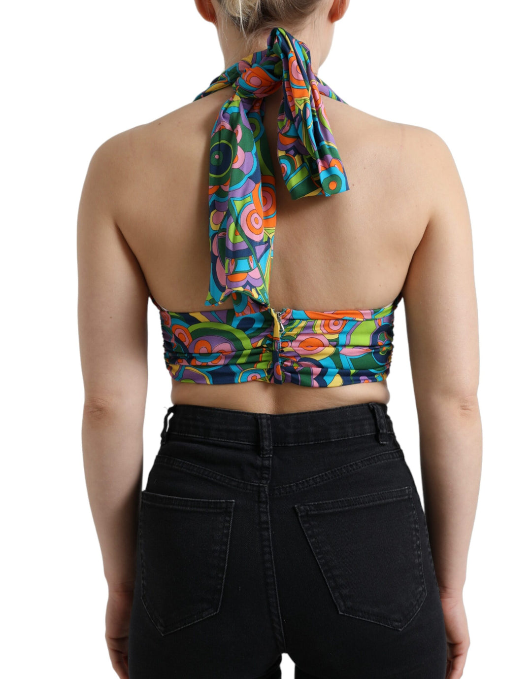 Elegant silk blend halter cropped top