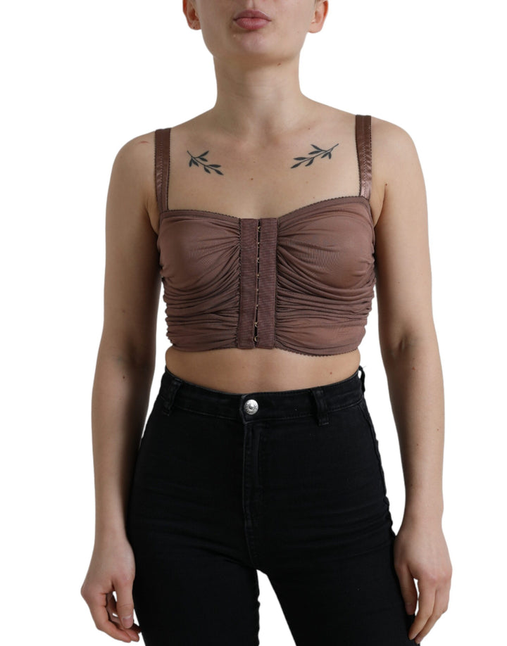 Braunes Viskose Bustier Ärmelloses Cropped Top