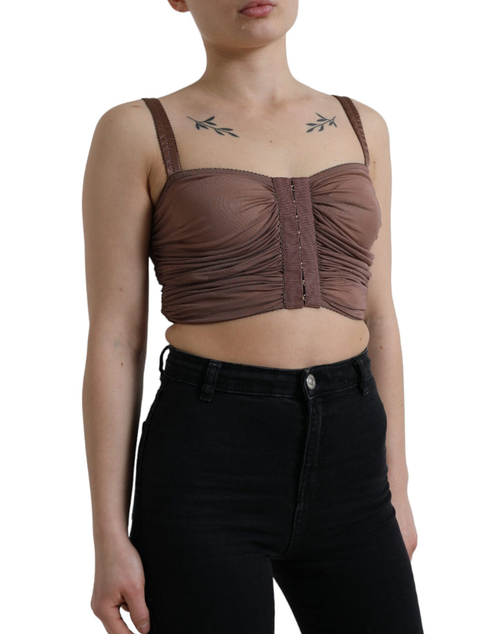 Braunes Viskose Bustier Ärmelloses Cropped Top