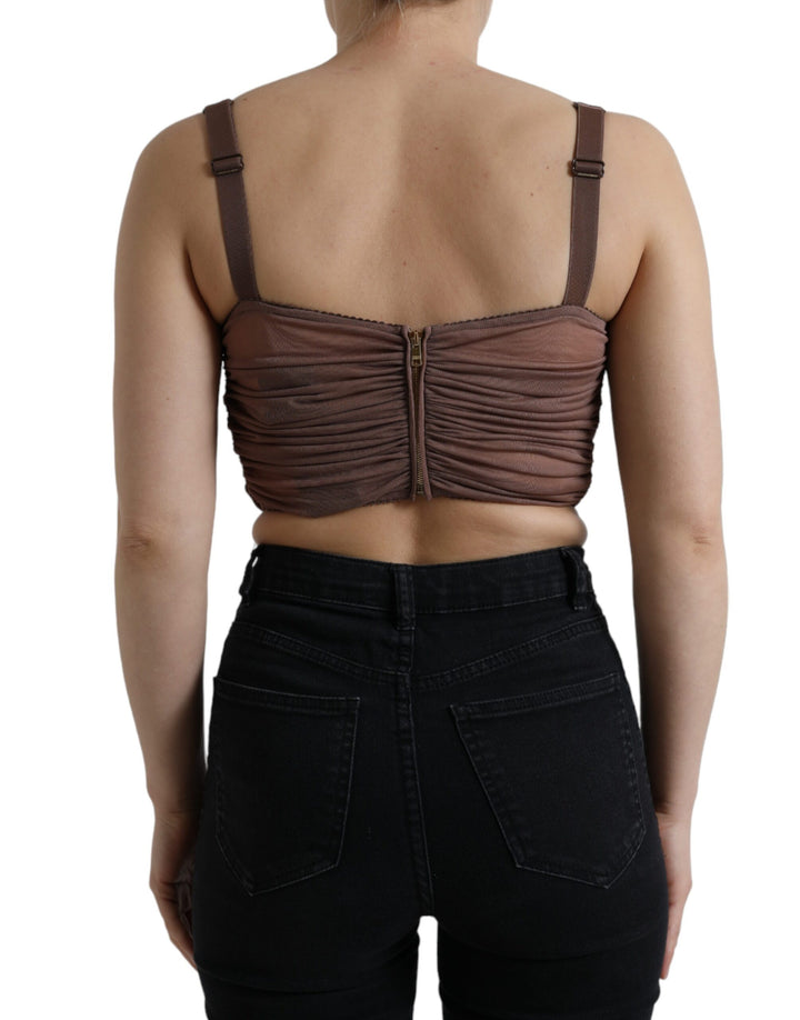 Braunes Viskose Bustier Ärmelloses Cropped Top
