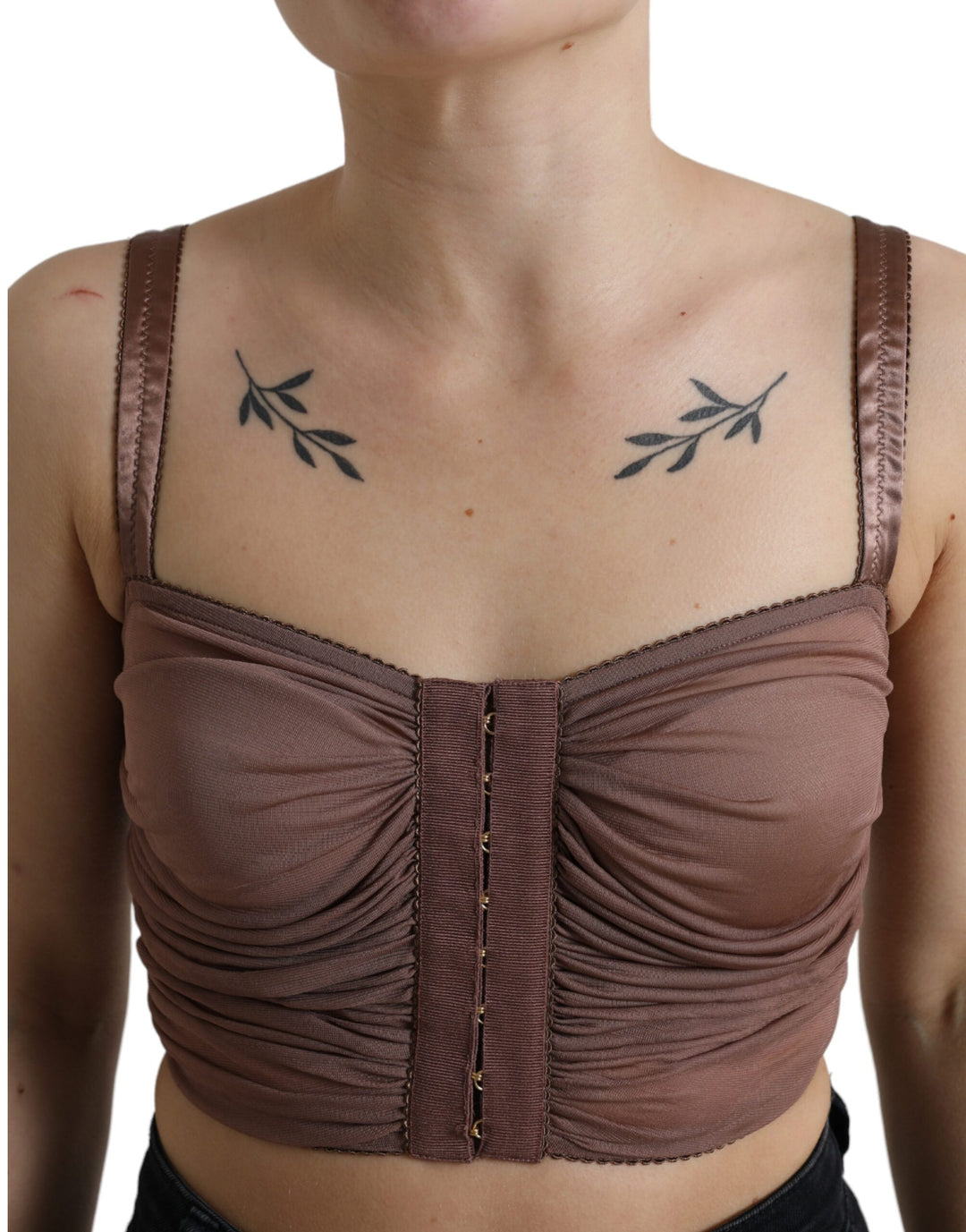 Braunes Viskose Bustier Ärmelloses Cropped Top