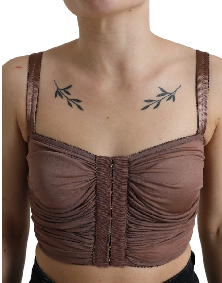 Braunes Viskose Bustier Ärmelloses Cropped Top