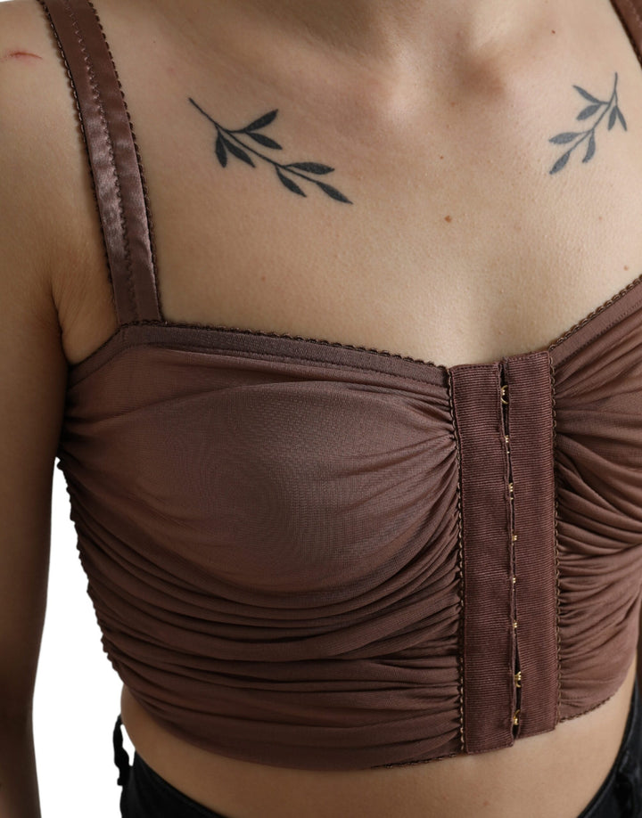 Braunes Viskose Bustier Ärmelloses Cropped Top