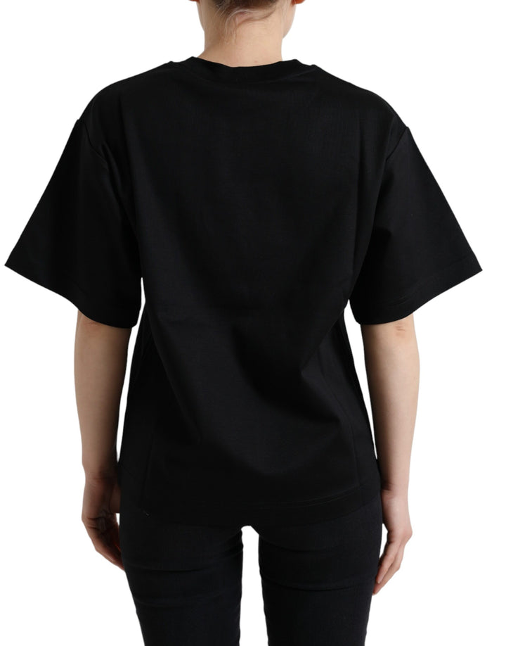 Elegant black T-shirt with crystal decoration