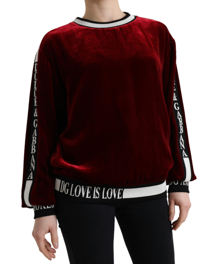 Bordeauxfarbener Pullover mit Rundhalsausschnitt aus Samt