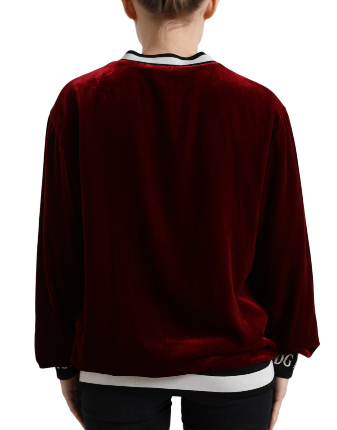 Bordeauxfarbener Pullover mit Rundhalsausschnitt aus Samt