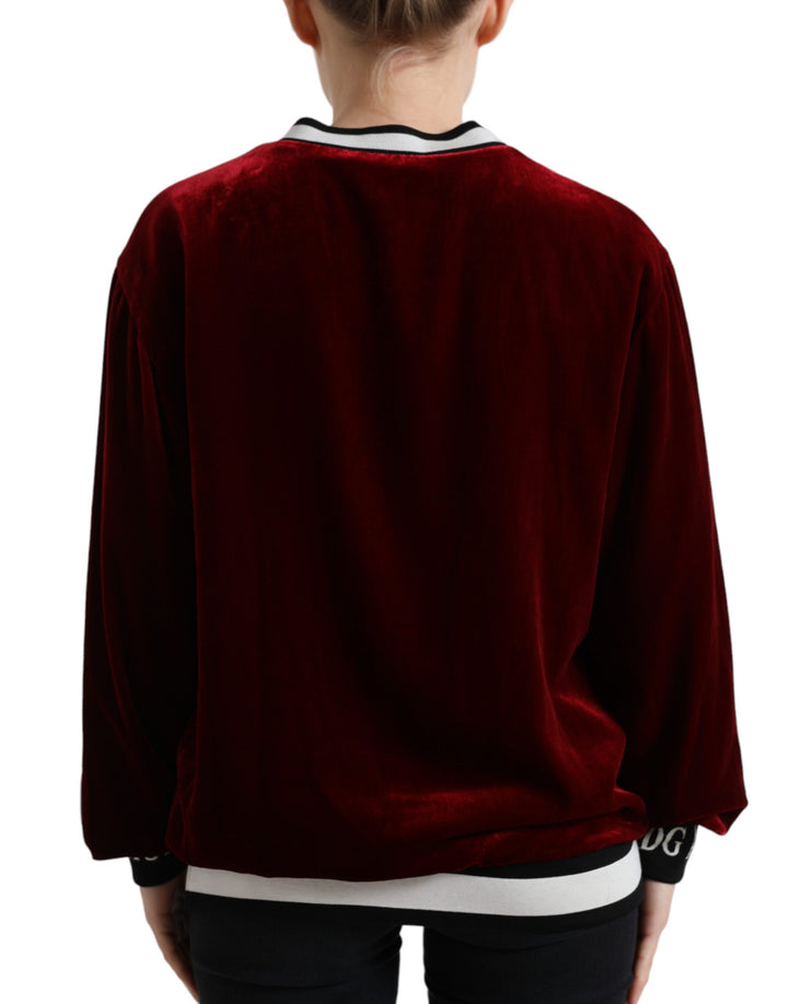 Bordeauxfarbener Pullover mit Rundhalsausschnitt aus Samt