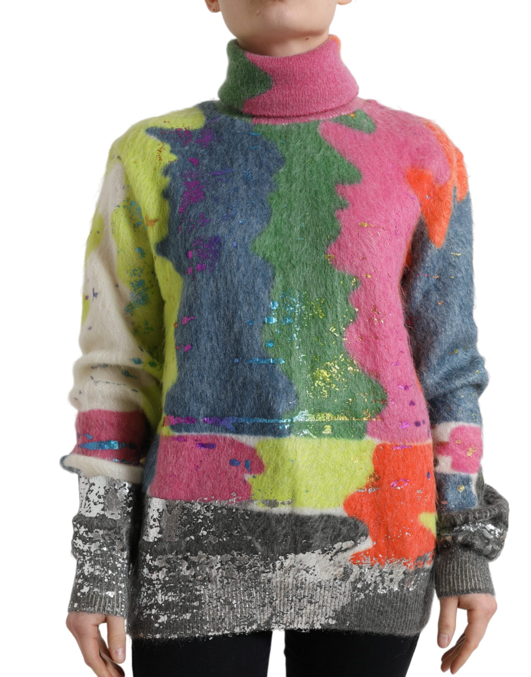 Multicolor mohair turtleneck sweater with stripes