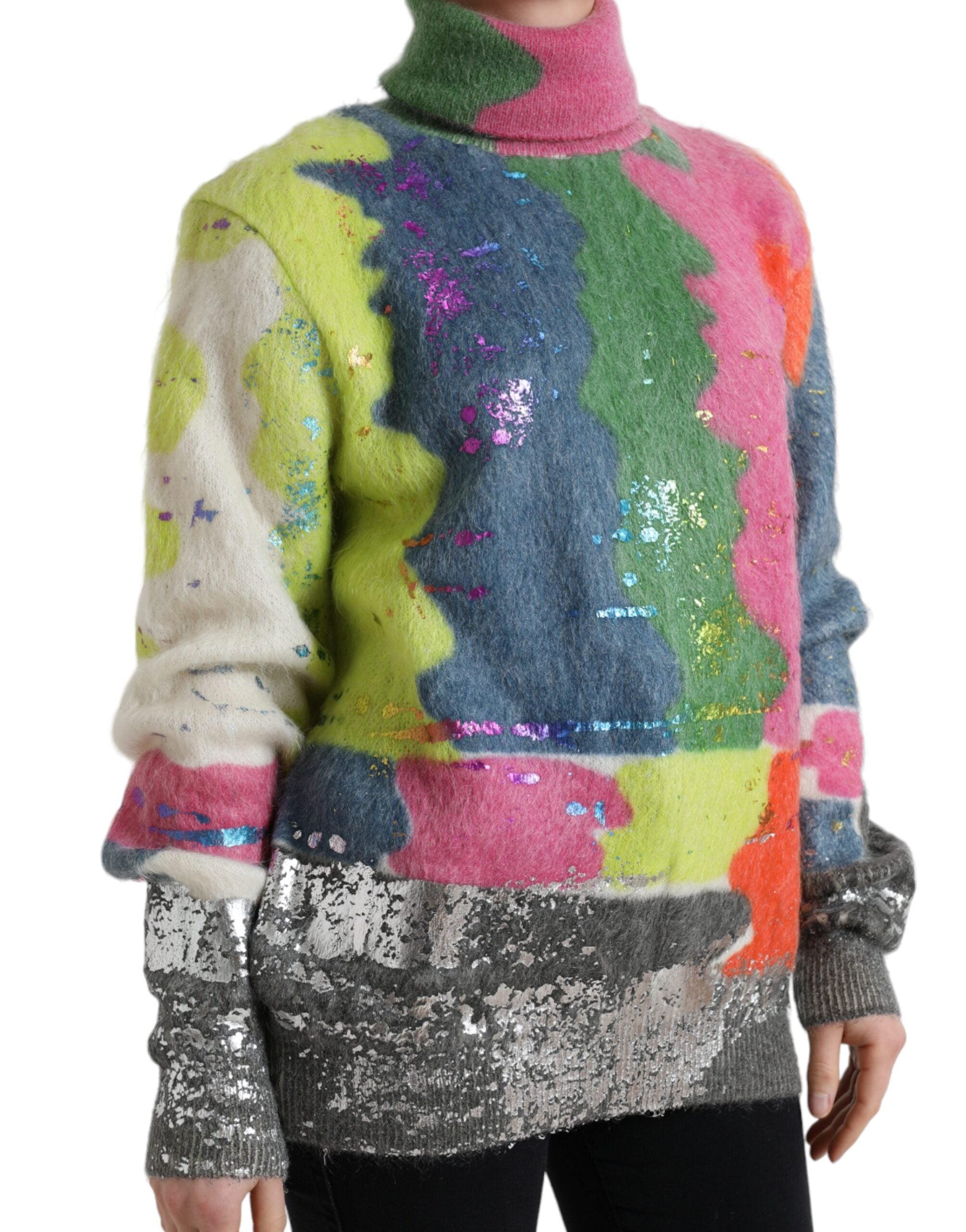 Multicolor mohair turtleneck sweater with stripes