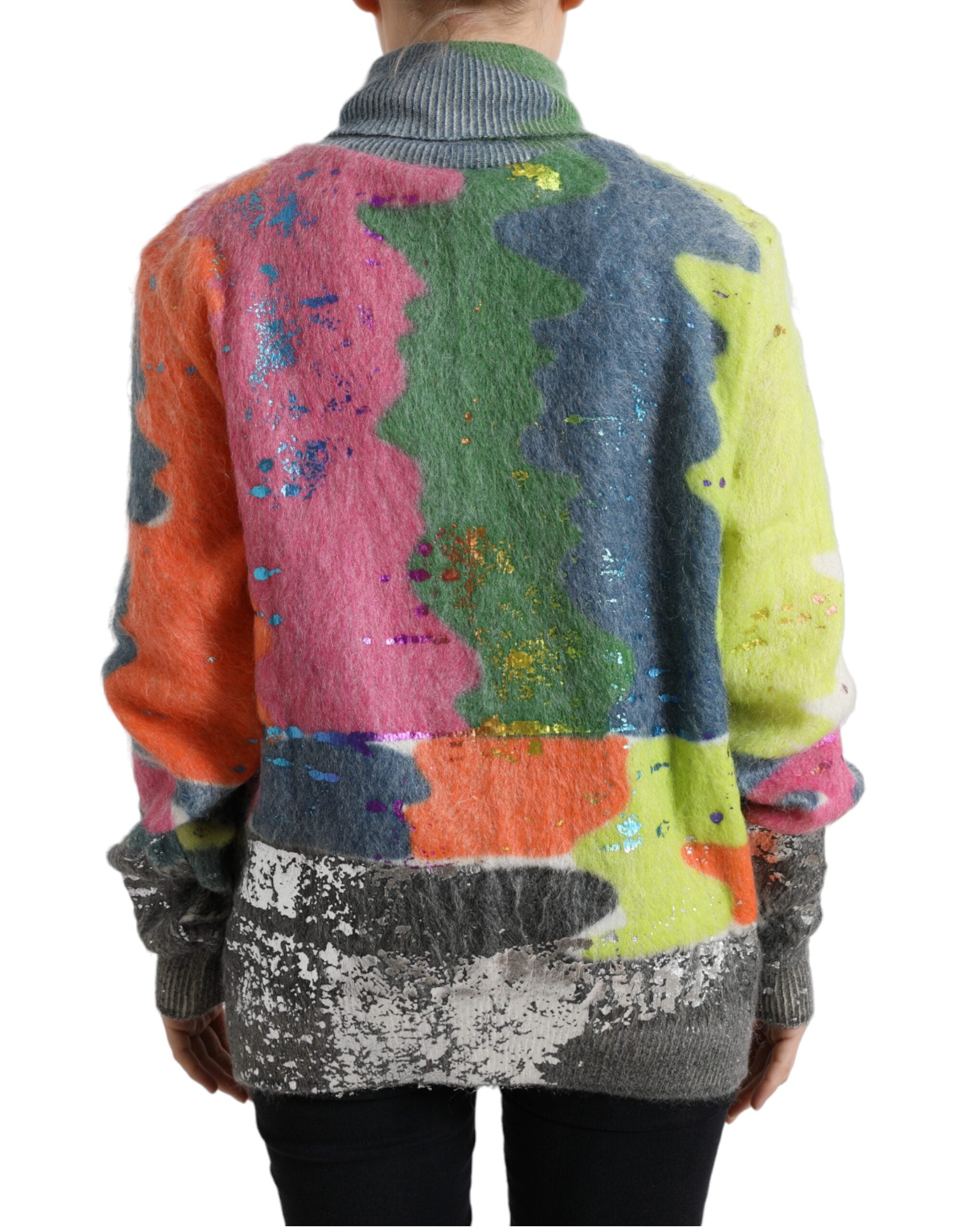 Multicolor mohair turtleneck sweater with stripes