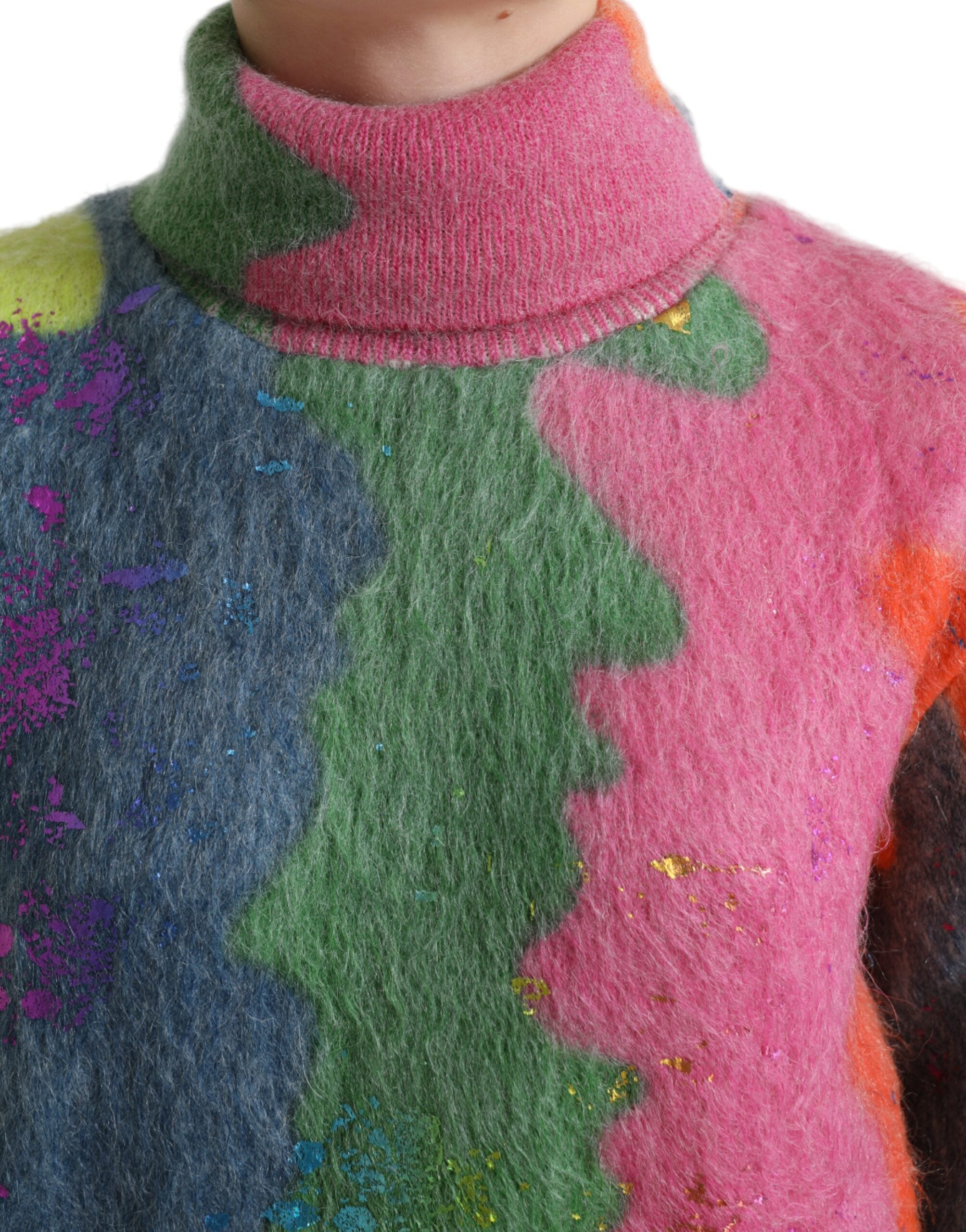 Multicolor mohair turtleneck sweater with stripes