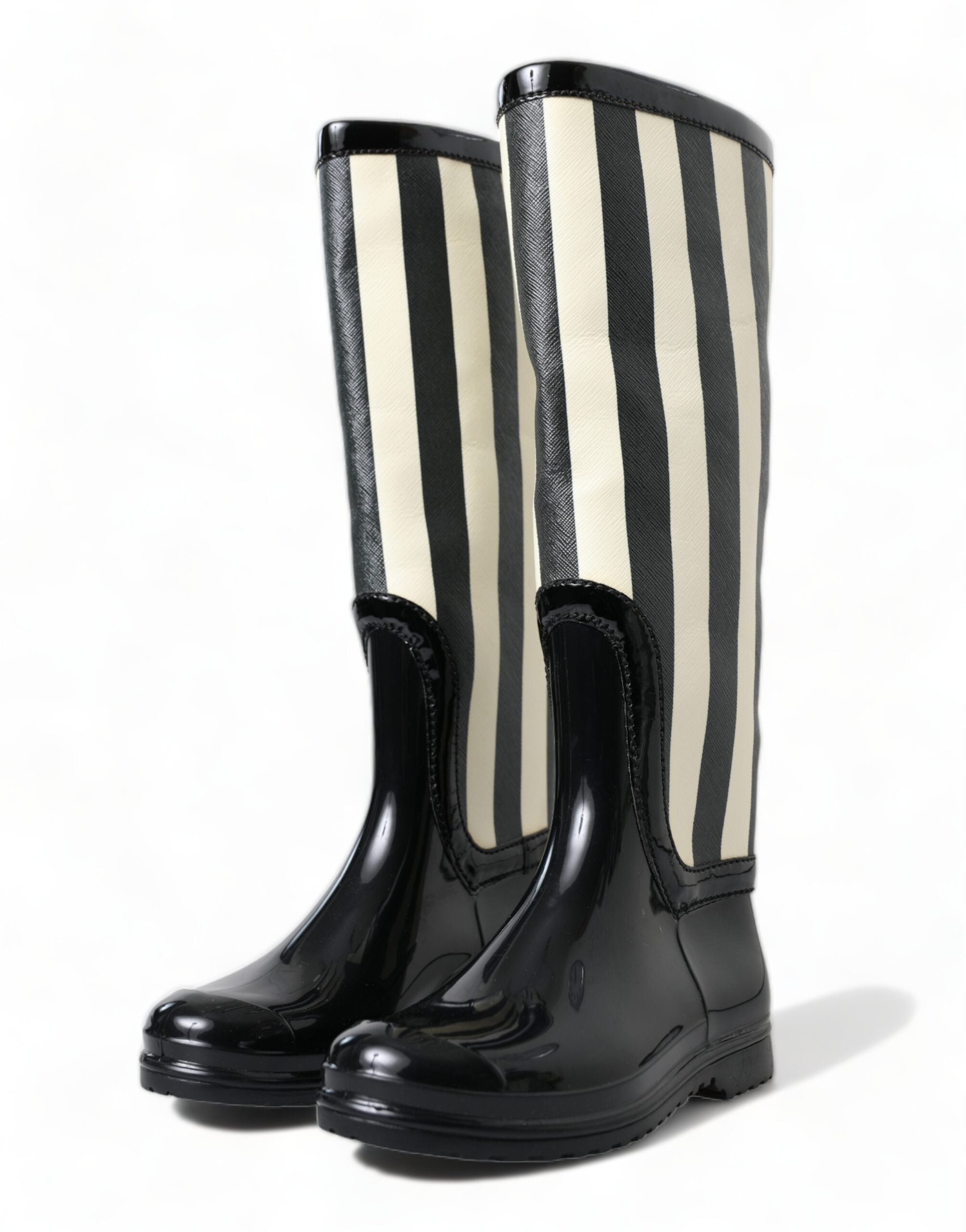 Black and white striped knee-high boots