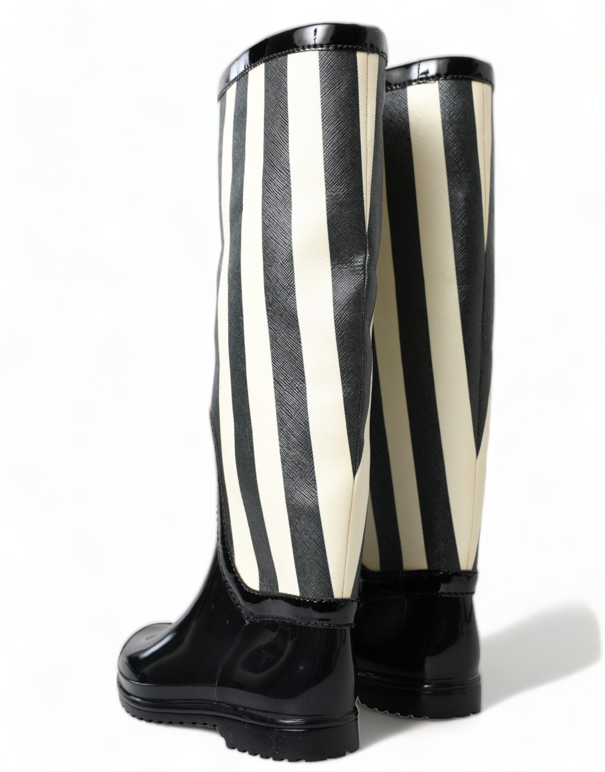 Black and white striped knee-high boots