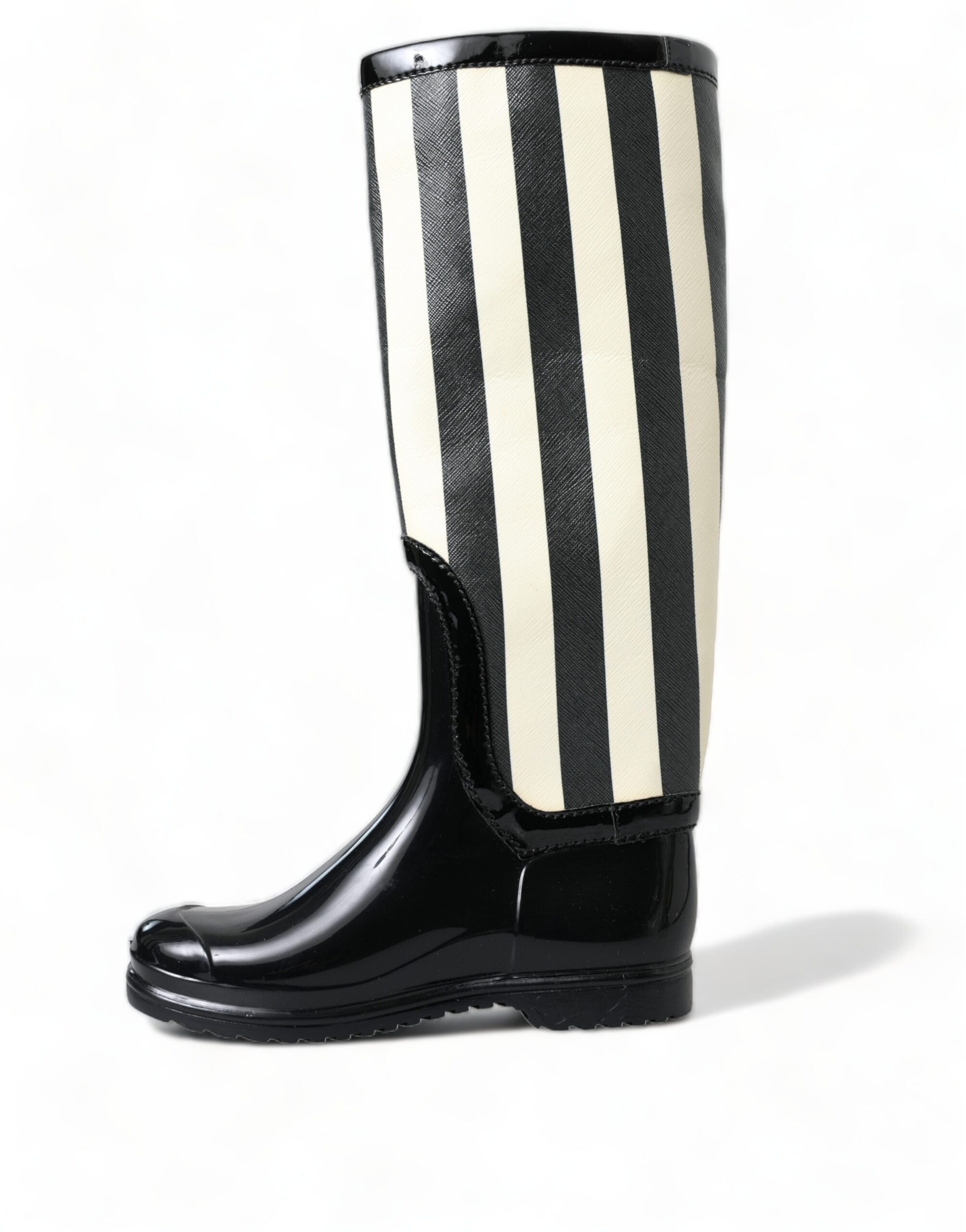 Black and white striped knee-high boots