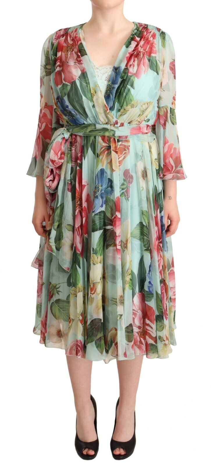 Floral silk midi wrap dress