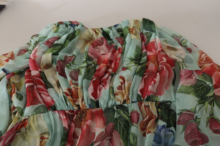 Multicolor Grün Floral Seiden Wickel Midikleid