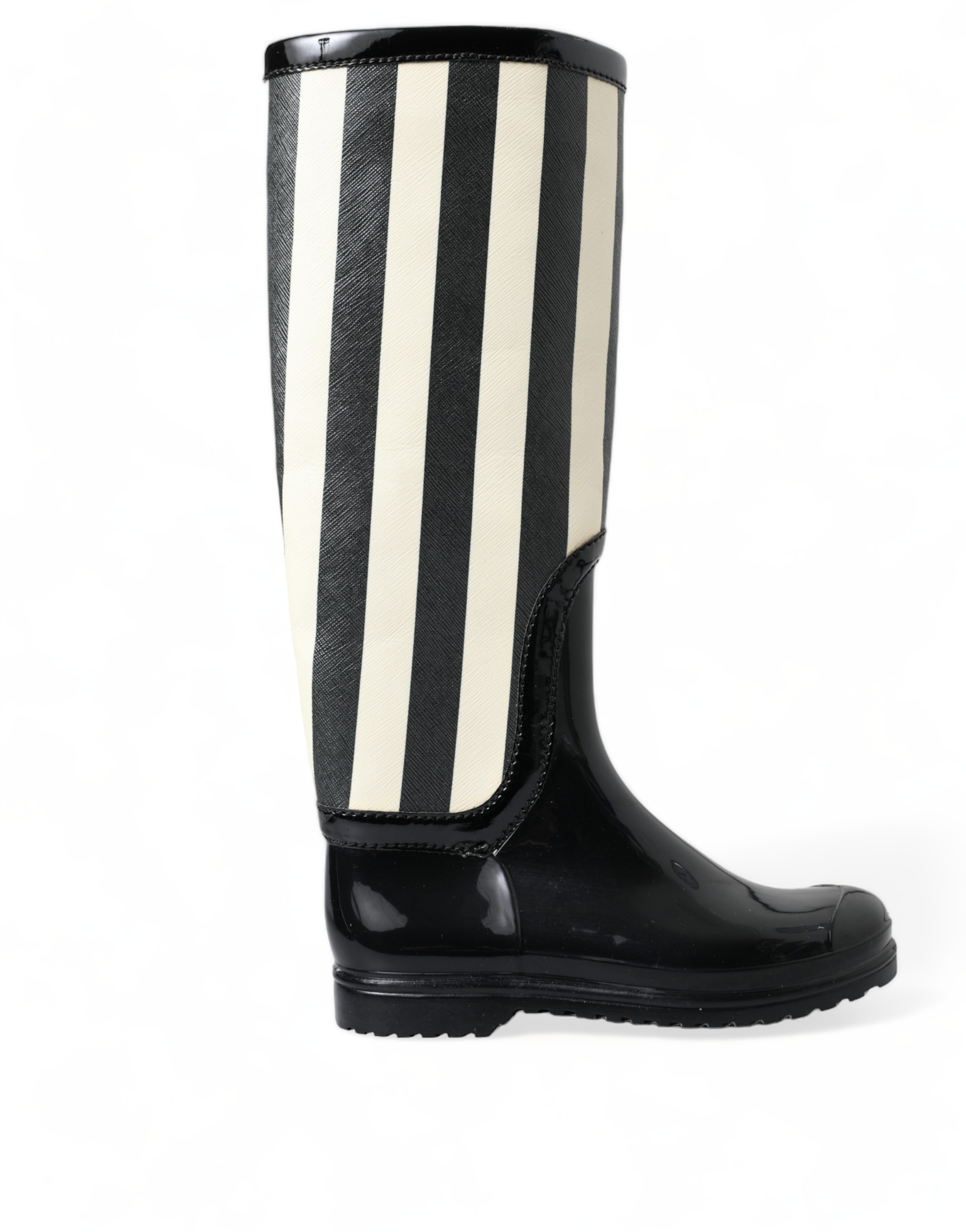 Black and white striped knee-high boots