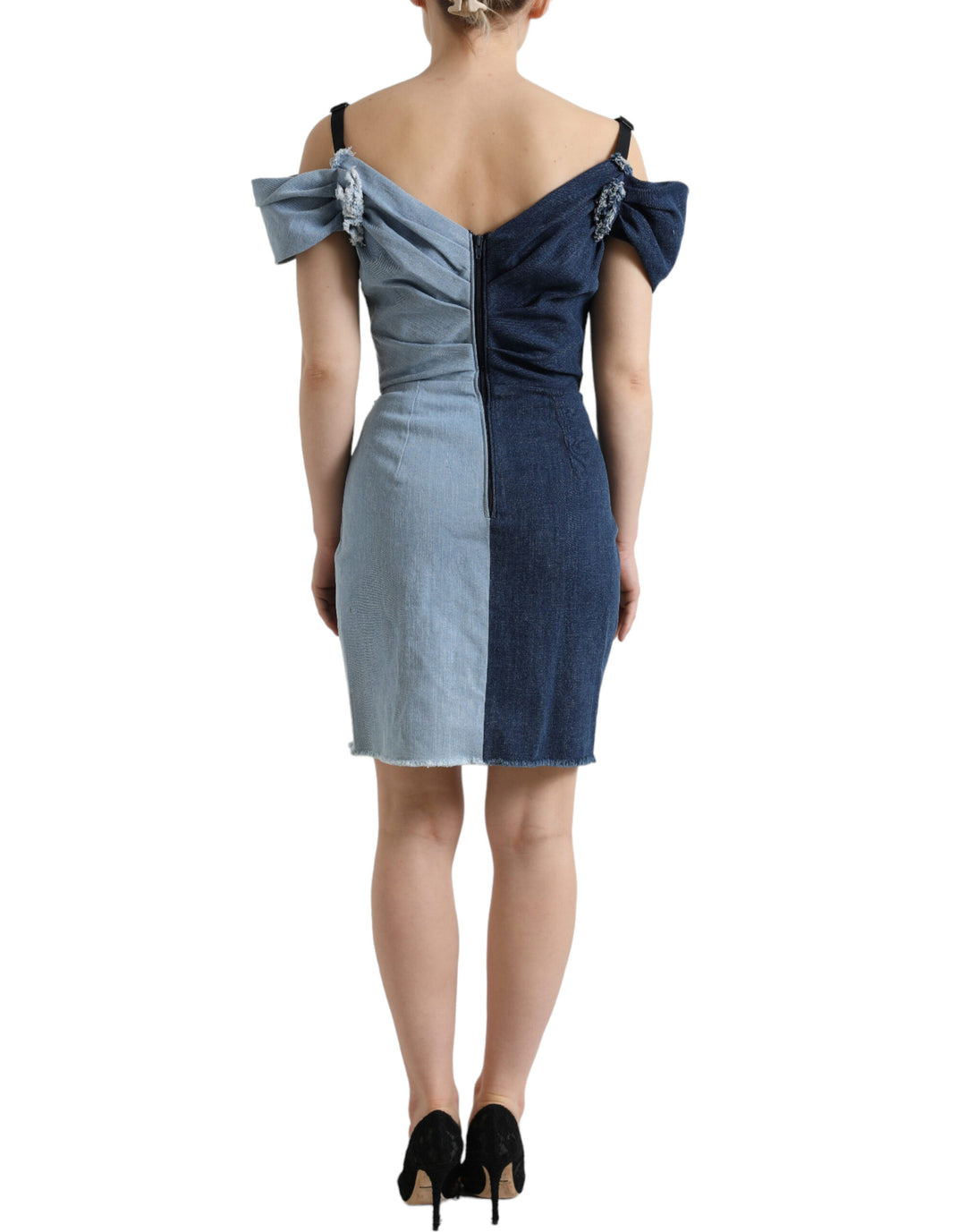 Elegant two-tone blue sheath dress
