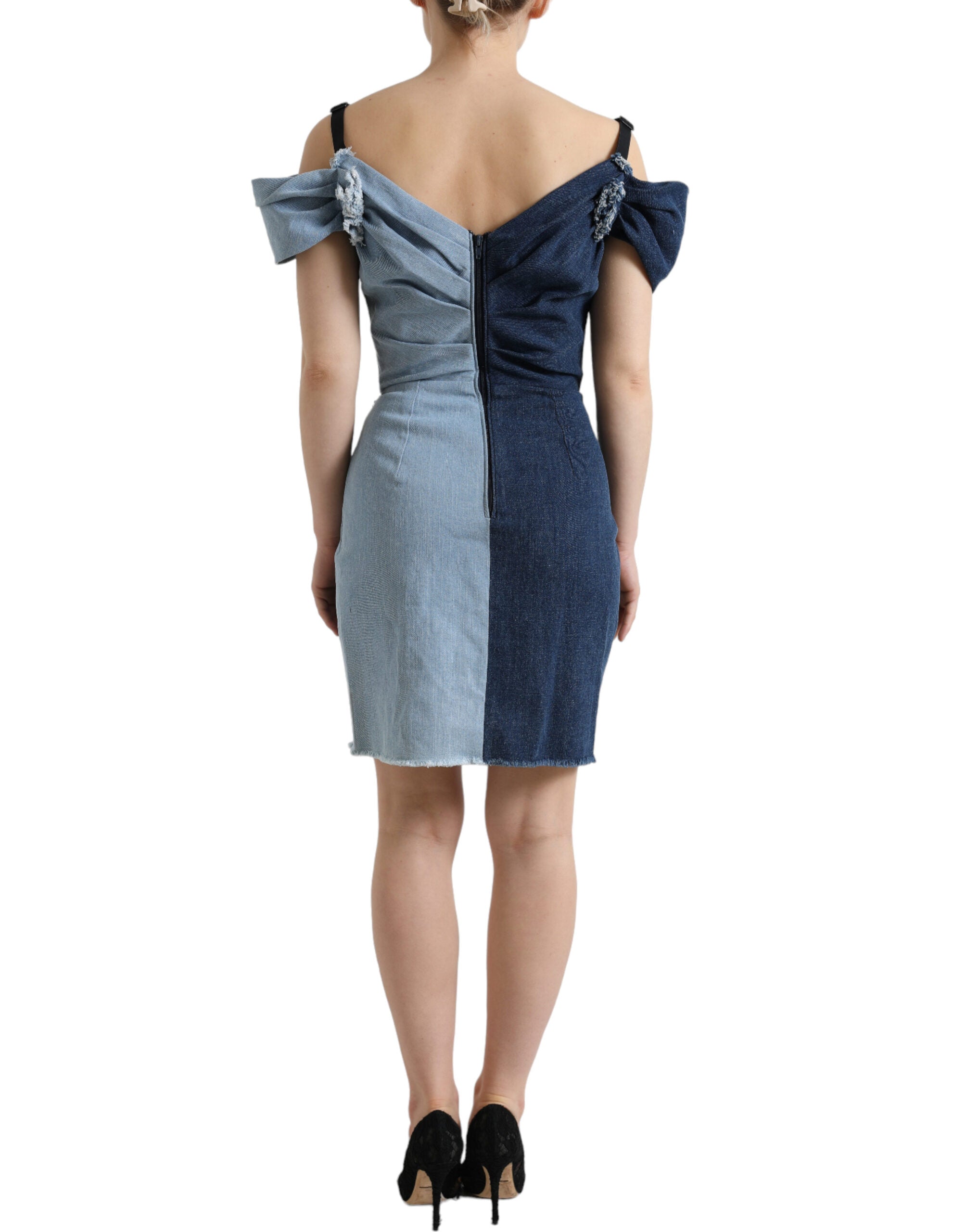 Elegant two-tone blue sheath dress