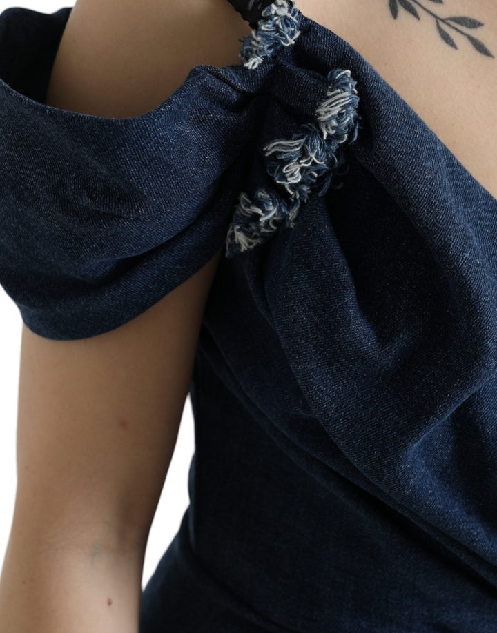 Elegant two-tone blue sheath dress