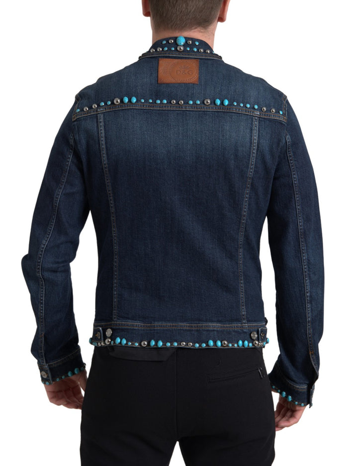 Turquoise denim jacket with embellishments