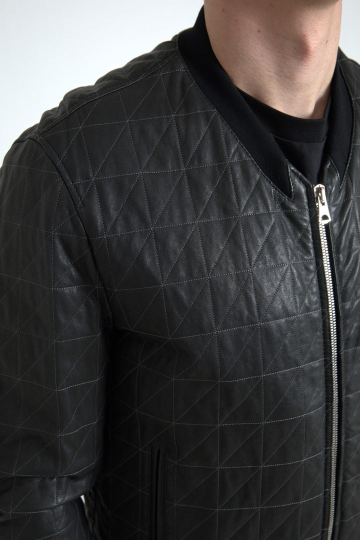 Schwarzer Leder Bombermantel Jacke mit Reißverschluss