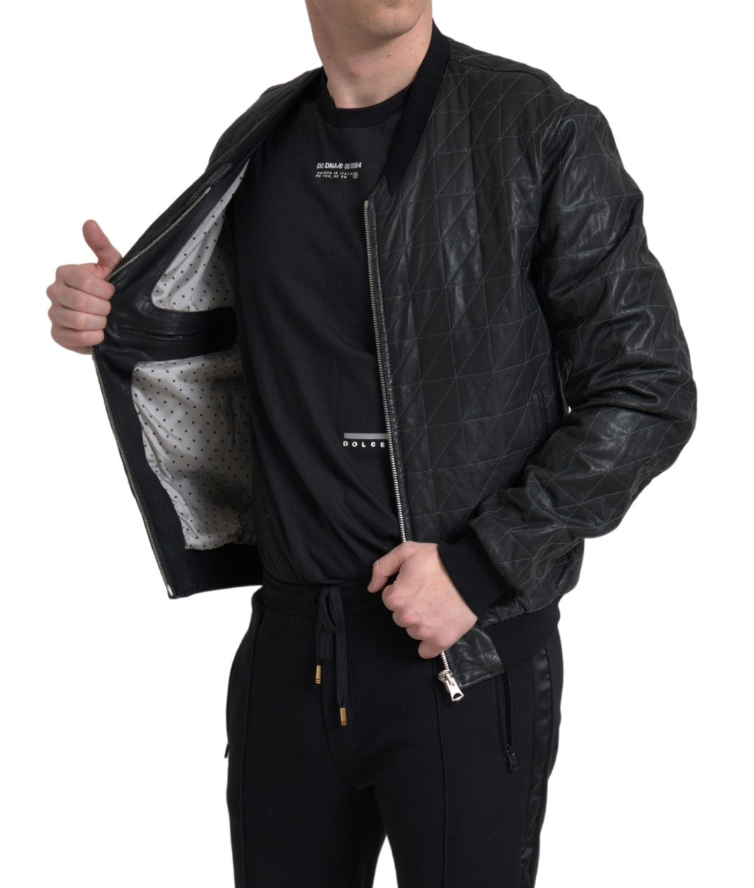 Schwarzer Leder Bombermantel Jacke mit Reißverschluss