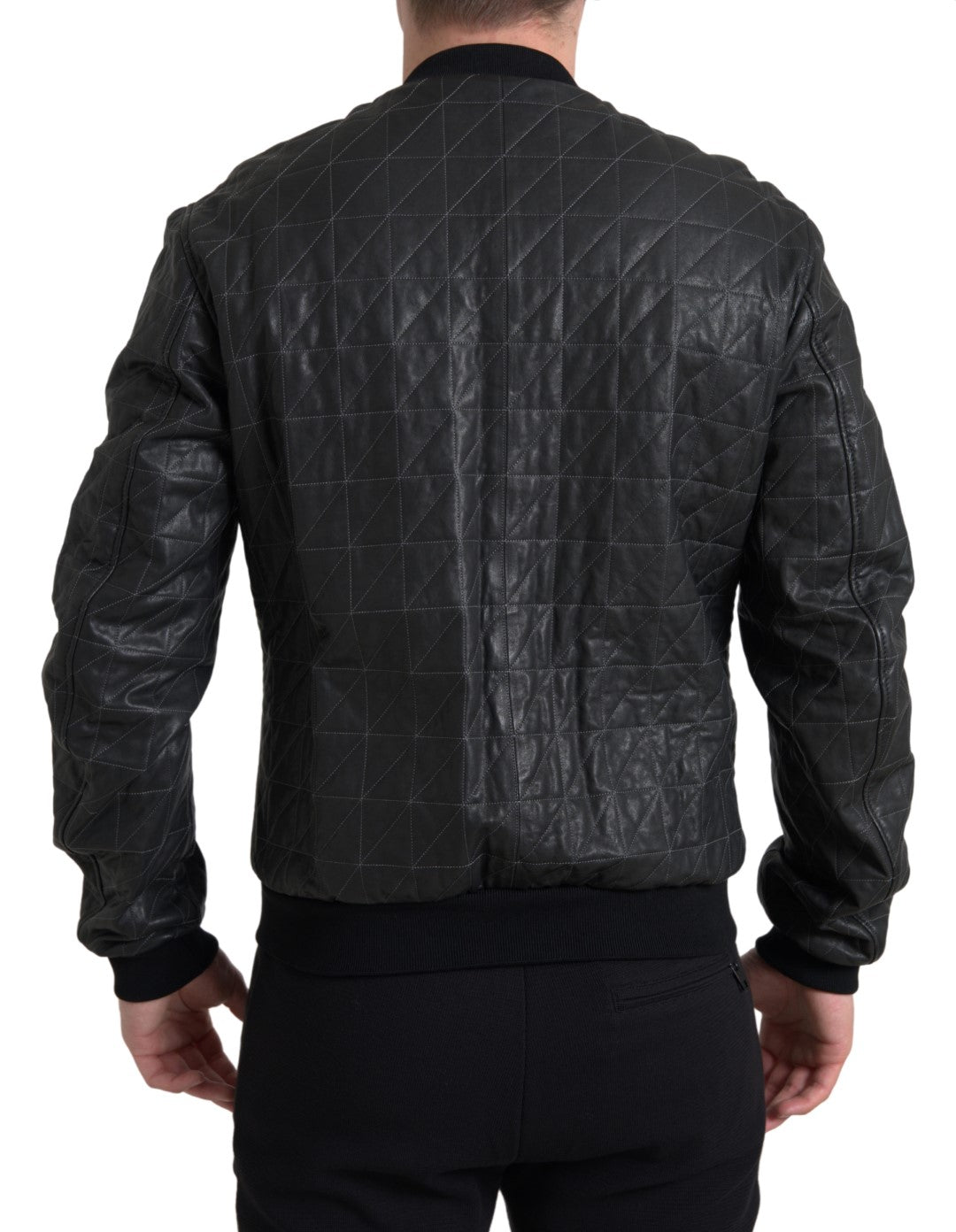 Schwarzer Leder Bombermantel Jacke mit Reißverschluss