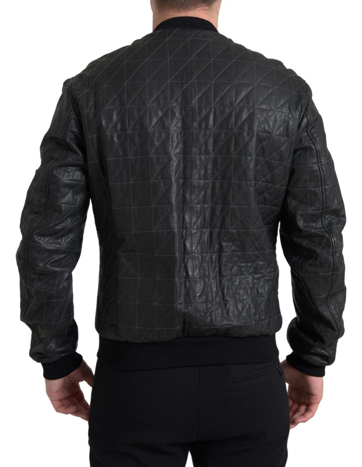 Schwarzer Leder Bombermantel Jacke mit Reißverschluss