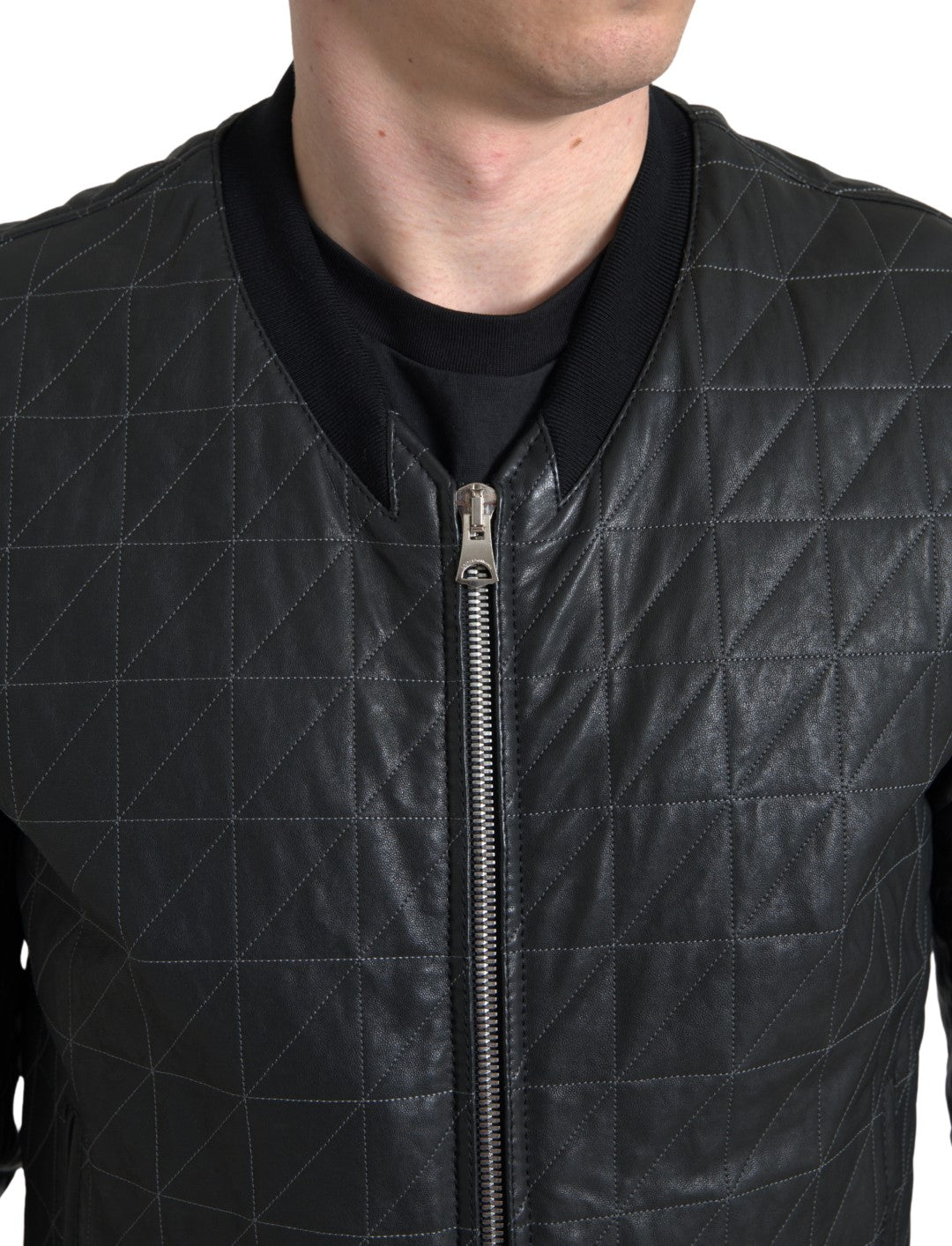 Schwarzer Leder Bombermantel Jacke mit Reißverschluss