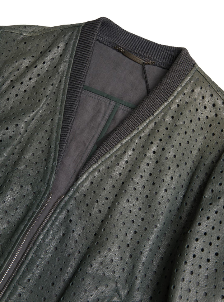 Emerald green goatskin bomber jacket