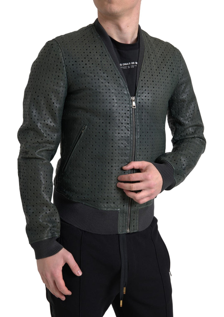 Emerald green goatskin bomber jacket