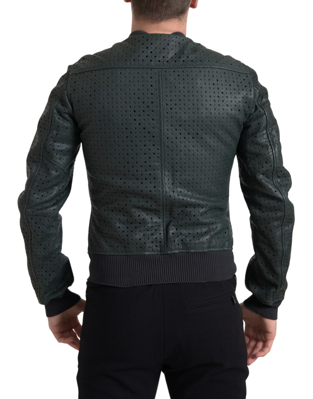 Emerald green goatskin bomber jacket