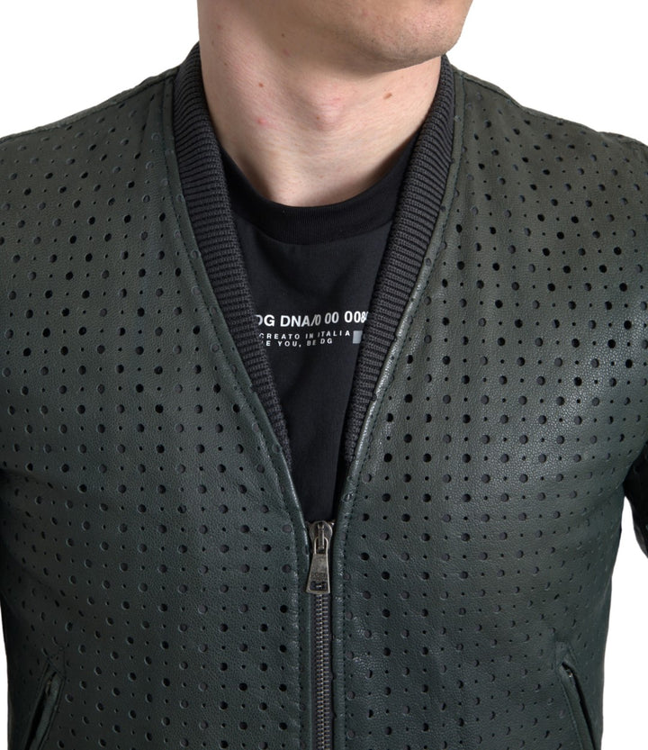 Emerald green goatskin bomber jacket