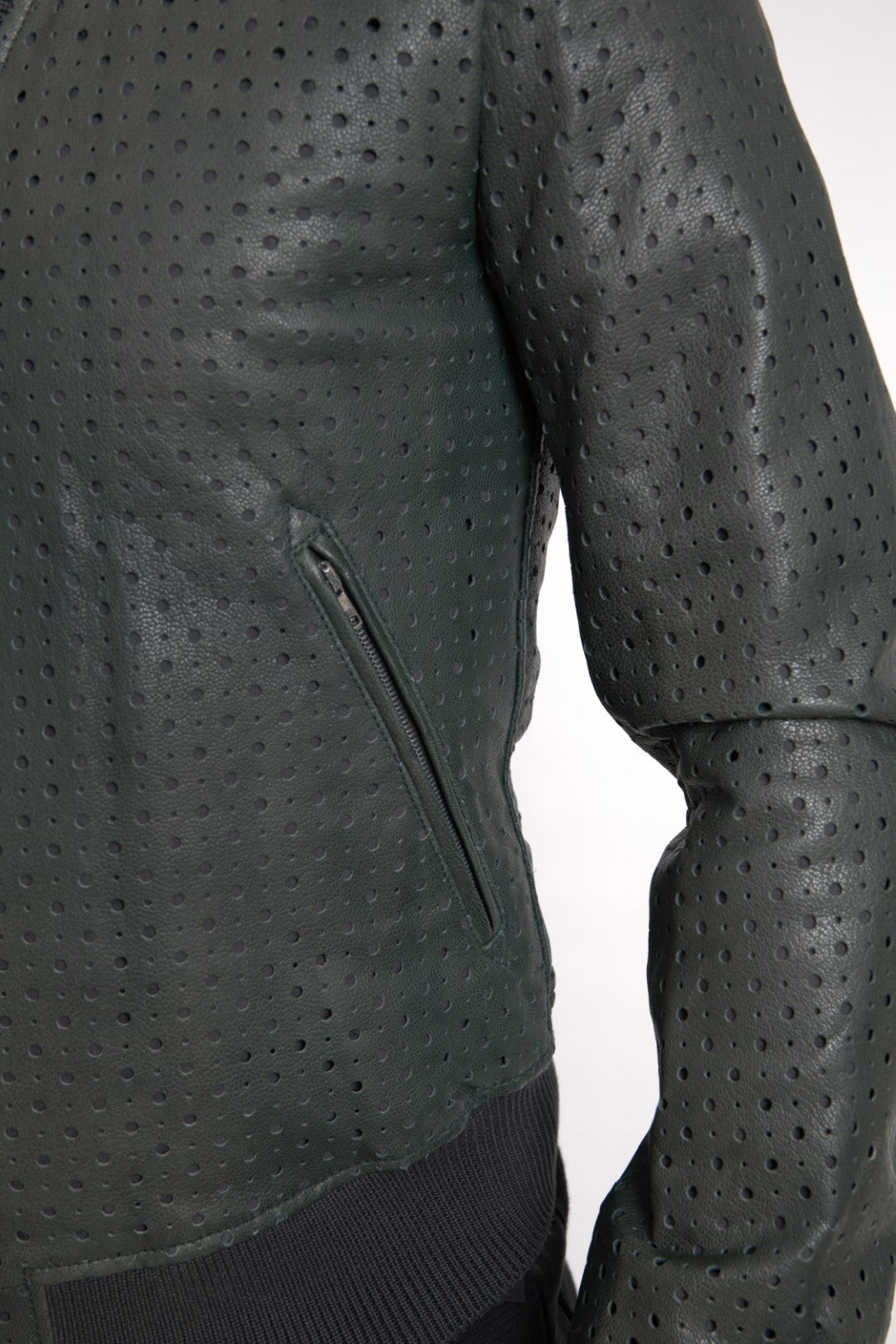Emerald green goatskin bomber jacket