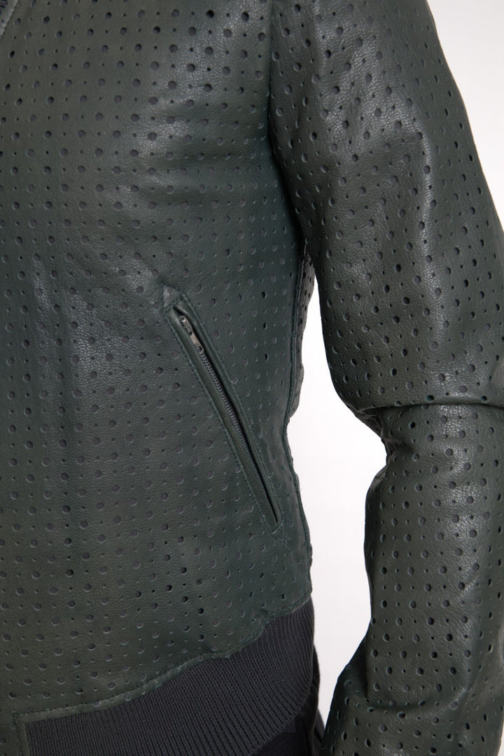 Emerald green goatskin bomber jacket