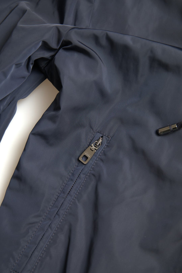 Blauer Logo-Pullover mit Kapuze und durchgehendem Reißverschluss aus Polyester