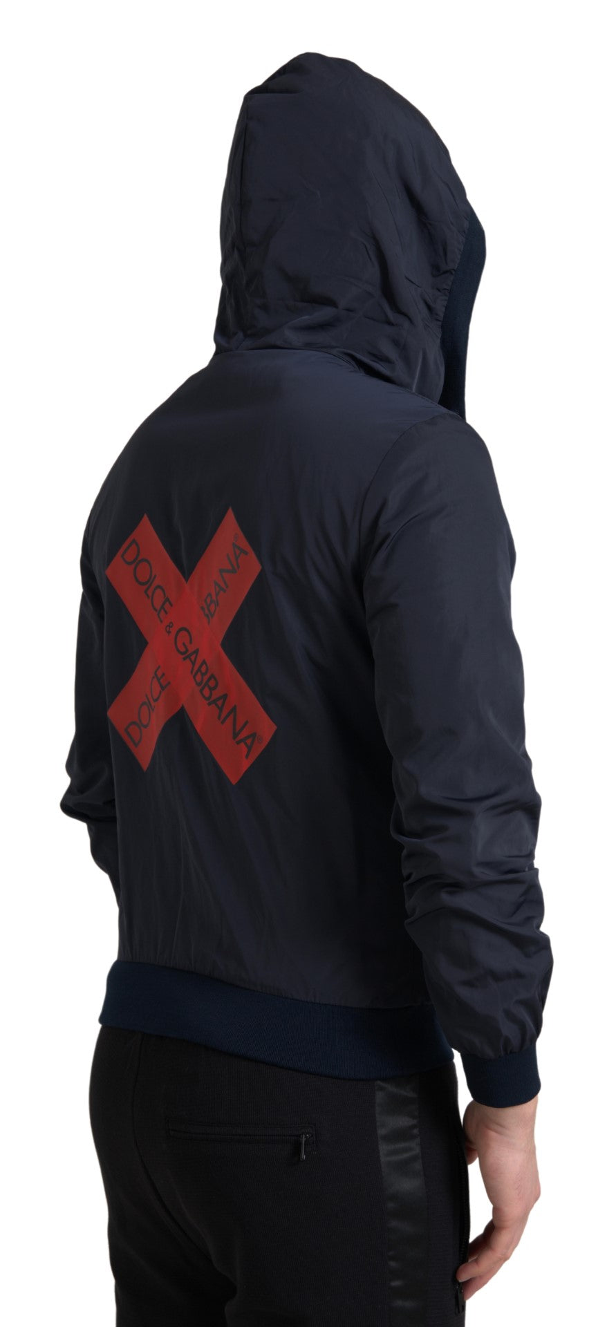 Blauer Logo-Pullover mit Kapuze und durchgehendem Reißverschluss aus Polyester